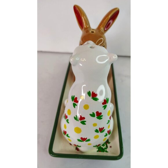 Cath Kidston Salt & Pepper Shaker Set w/Tray, Polar Bear Rabbit Hare 3 Piece - Picture 2 of 8